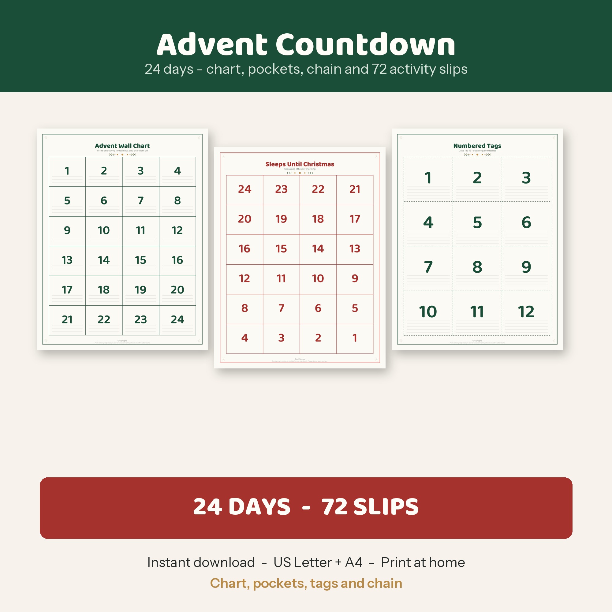 Advent Calendar Printable